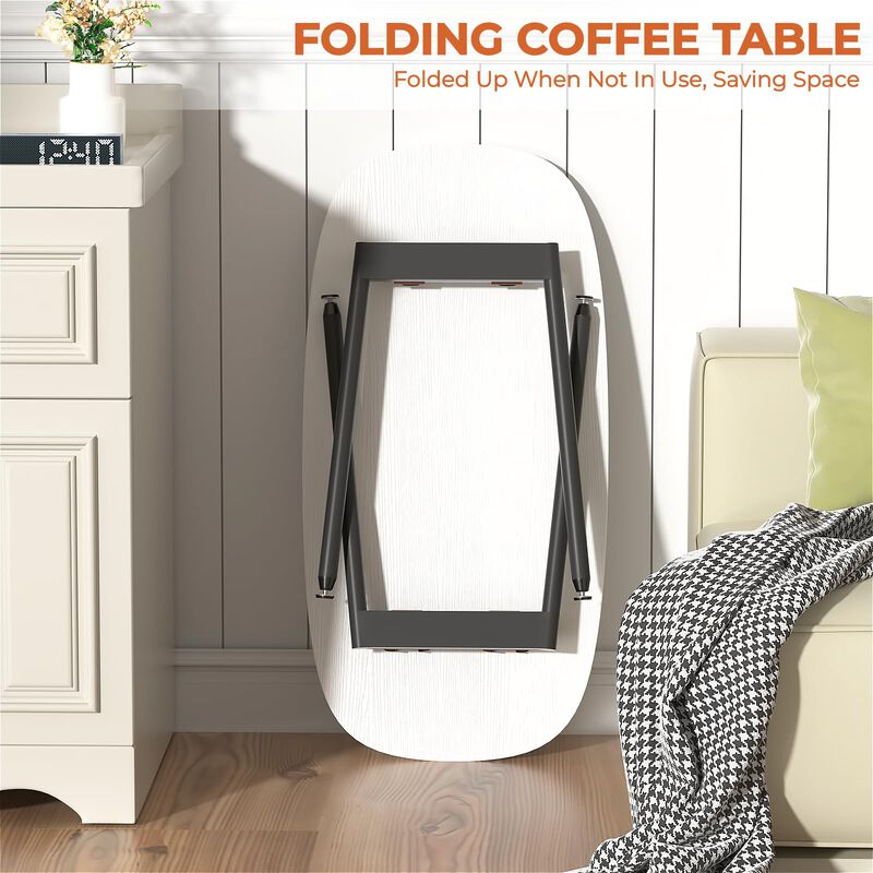 WOHOMO Foldable Coffee Table White Small Coffee Tables for Living Room Portable Simple Modern Rectangular Center Table for Small