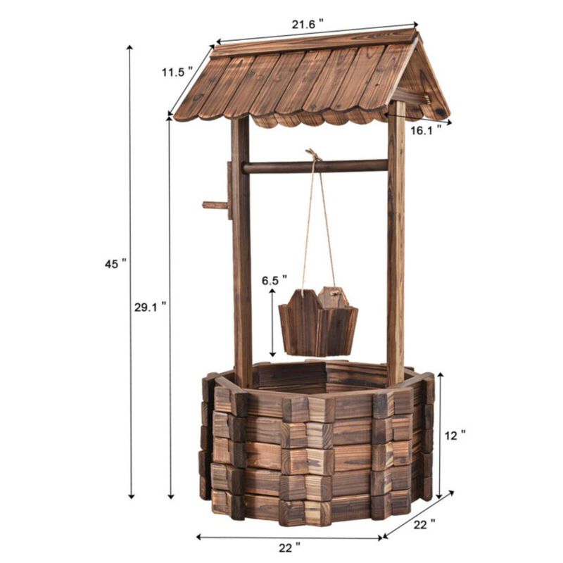 Hivvago Outdoor Wooden Wishing Well Planter Bucket