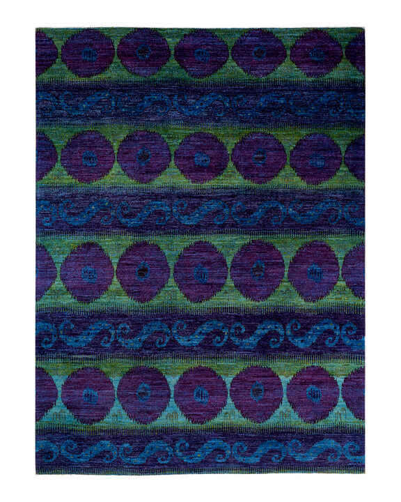 Modern, One-of-a-Kind Hand-Knotted Area Rug  - Purple, 9' 0" x 12' 0"