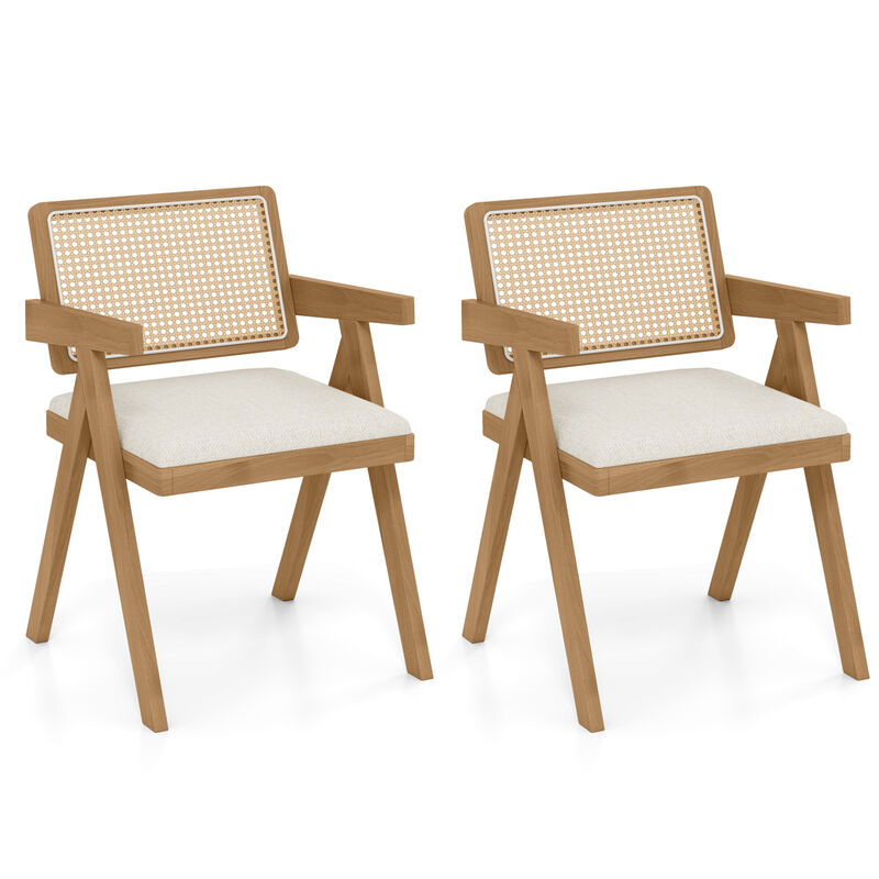 Coastal Style Rattan Accent Chairs with Cushions and Rubber Wood Legs, Set of 2