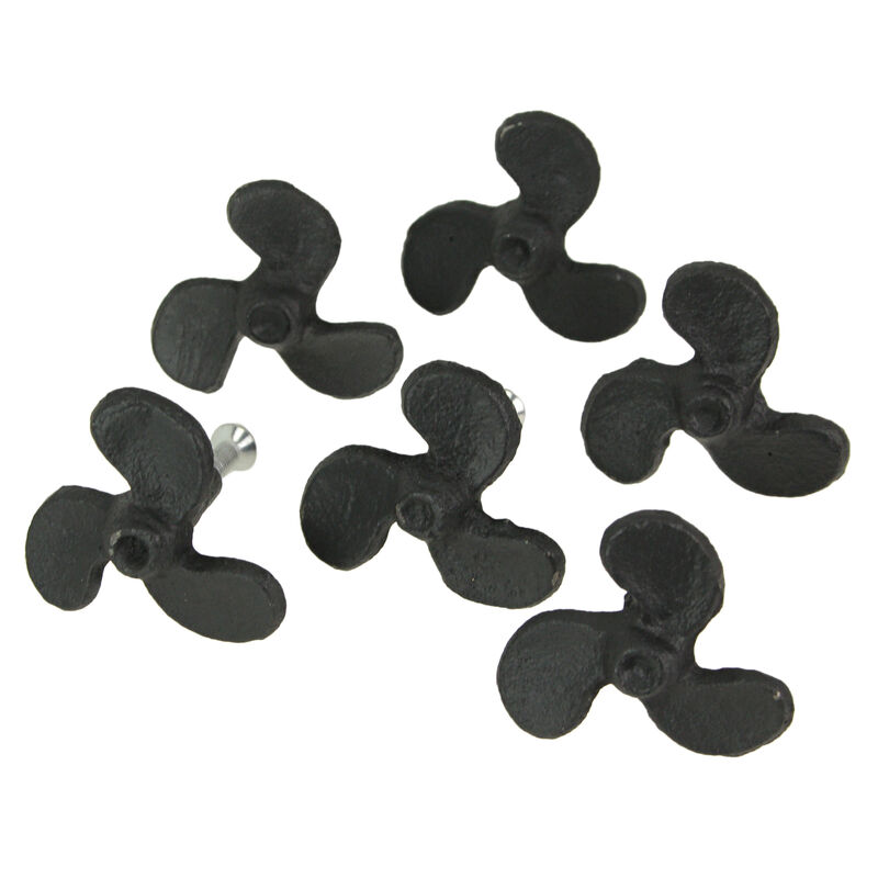 Set of 6 Rustic Black Cast Iron Boat Propeller Drawer Pulls - Nautical Decor with Weathered Charm - 1.75 Inches in Diameter, Perfect for Cabinets and End Tables image number 2