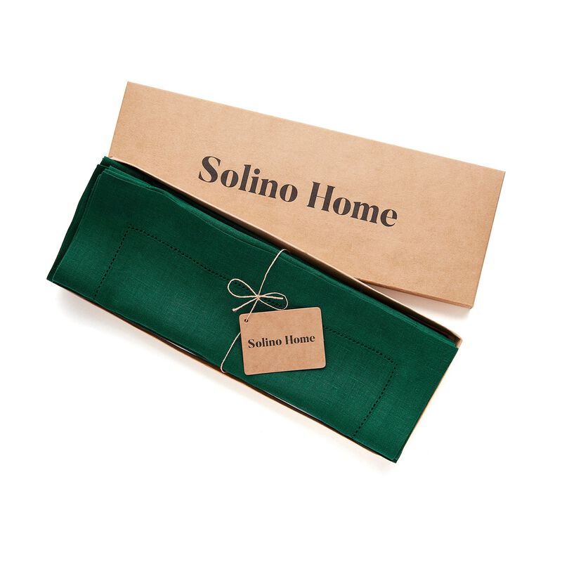 Christmas Linen Placemats 14 x 19 in Set of 4 - Classic Hemstitch, Solino Home