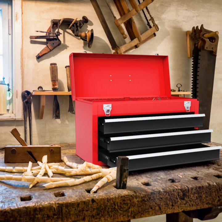 Portable 3-Drawer Mechanic Tool Box with Lock, Steel Tool Chest for Garage and Jobsite