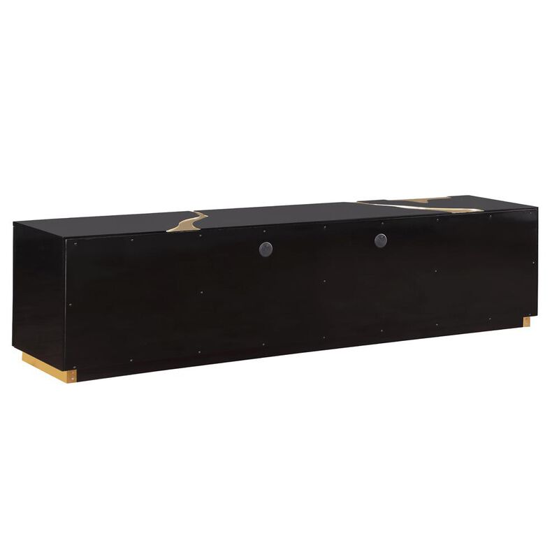 Best Master Furniture Ronnie Black Lacquer T.V Stand with Gold Accents
