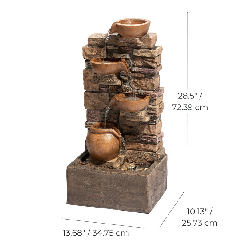 Outdoor 4-Tier Cascading Water Fountain with LED Lights, Brown image number 5