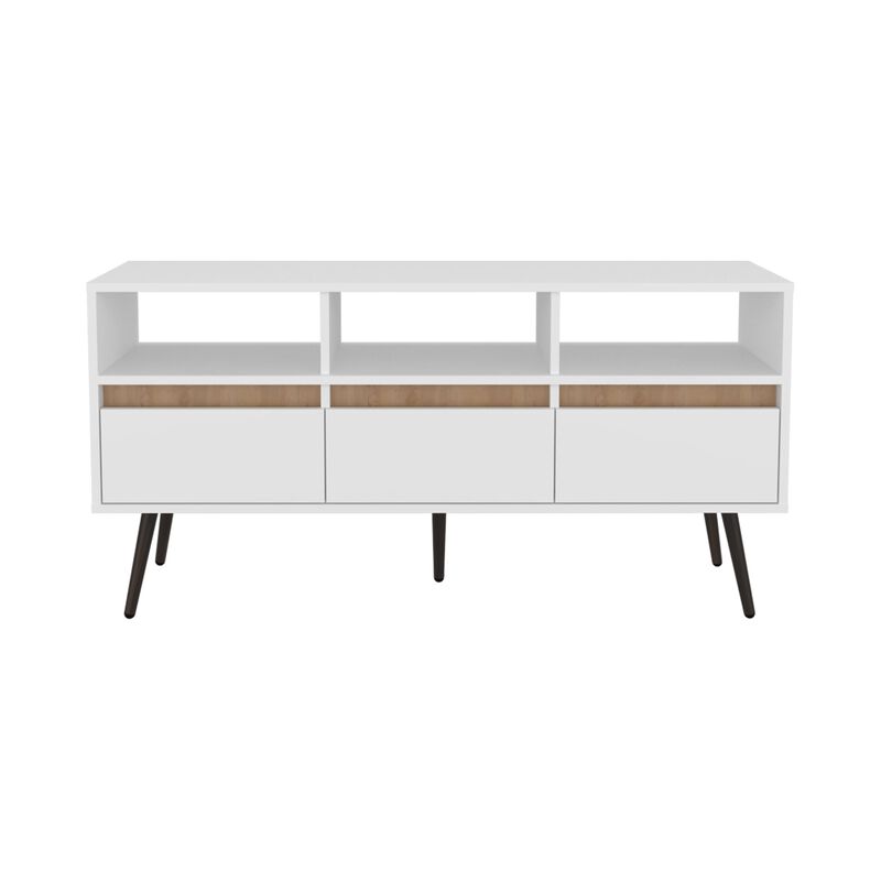 Barrow TV Stand, 3 Drawers, 3 Shelves, White / Natural Oak