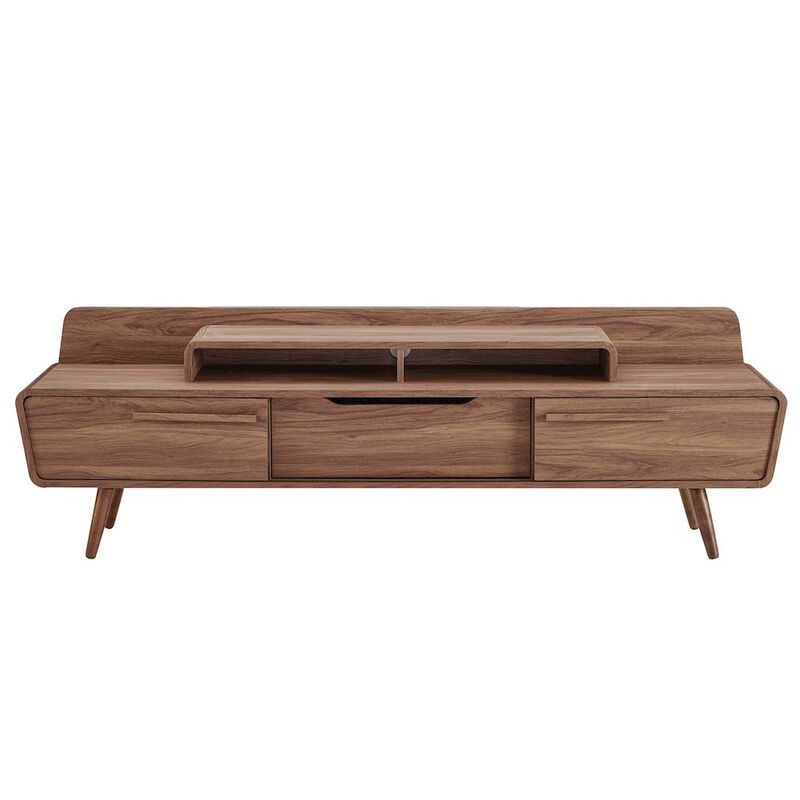 Modway Omnistand 74" Mid-Century Modern Low Profile Media Console Entertainment TV Stand in Walnut image number 2