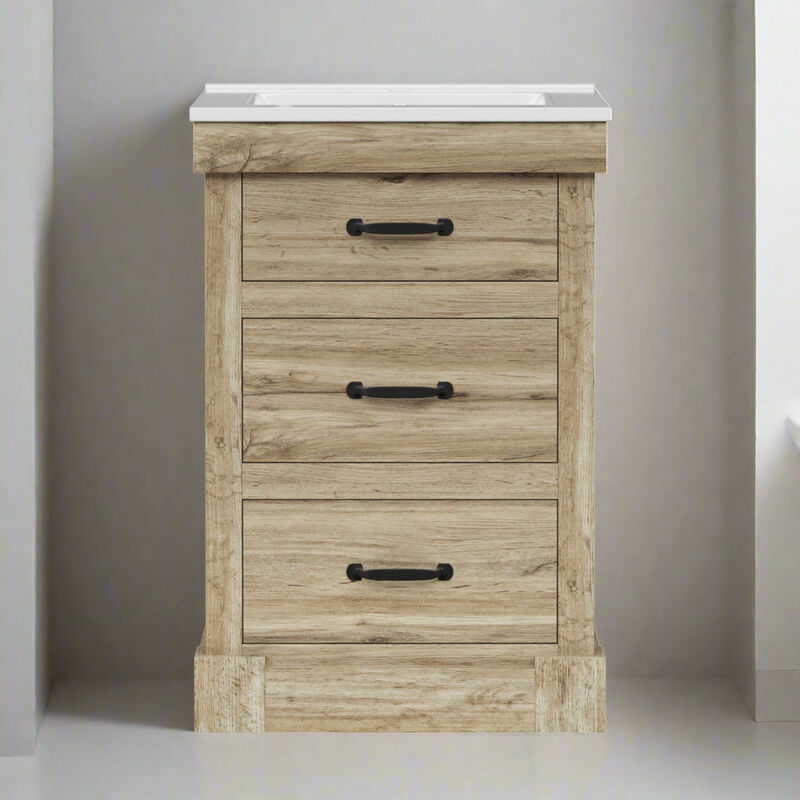 Donovan 24" Single Bathroom Vanity with Two Drawers, Light Oak image number 6