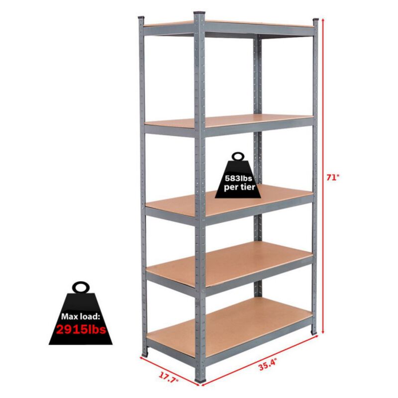 71 inch Heavy Duty Steel Adjustable 5 Level Storage Shelves image number 3