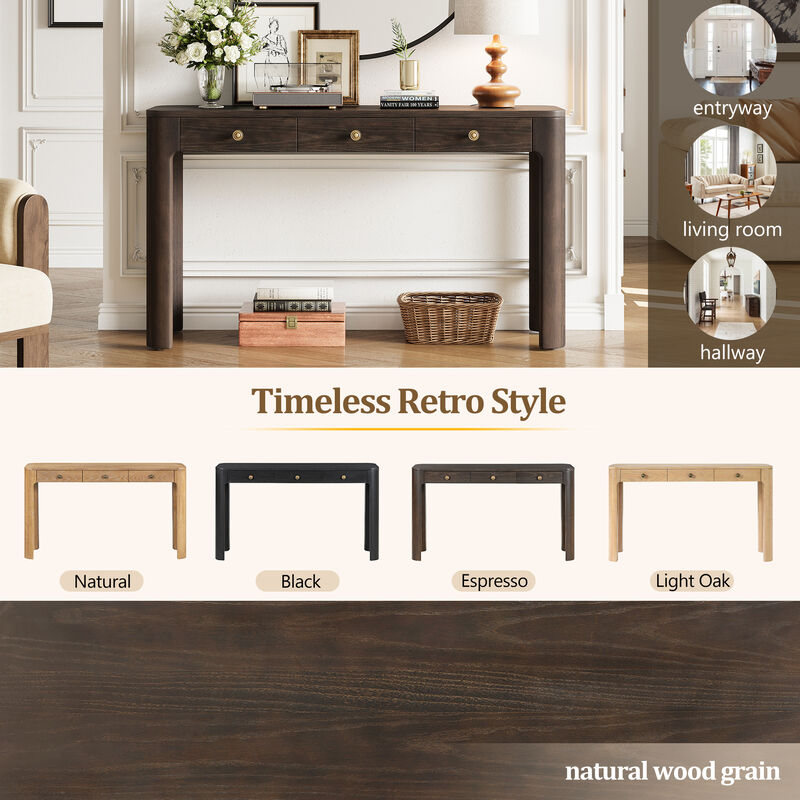 Whisen 52" Rustic Console Table with 3 Drawers, Solid Wood MDF, Sturdy Sofa Table for Entryway Living Room Hallway image number 7