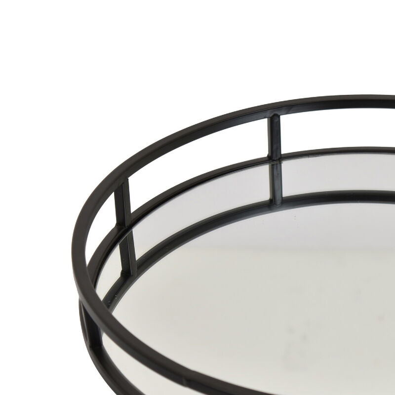 Shaya Round Tray, Gallery Frame w Rails, Glass, Black Metal 15 Inch image number 4