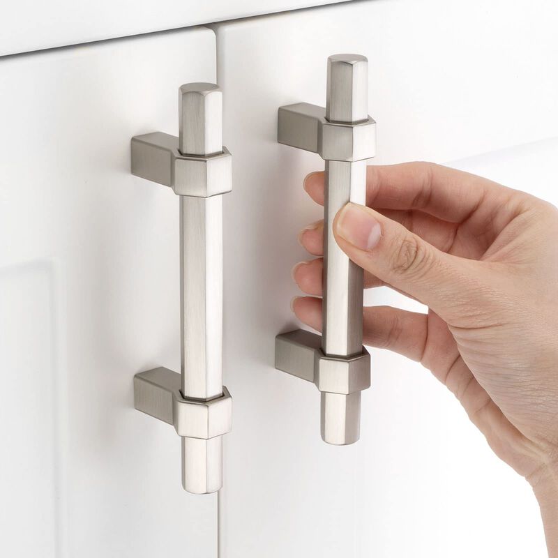 ASKANO Brushed Nickel Cabinet Pulls, 3 Inch Hole Centers, Hexagon Bar Kitchen Cabinet Handles AP1310 | Pack of 10, Solid Hardwar