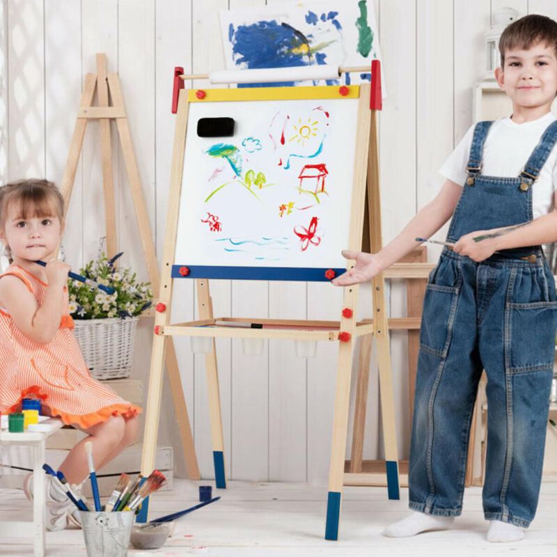 Hivvago All-in-One Wooden Height Adjustable Kid's Art Easel with Magnetic Stickers and Paper