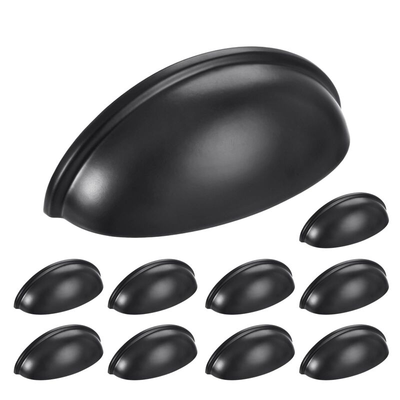 HOMOTEK 10 Pack Drawer Bin Cup Pulls Dresser Pulls for Cabinets Matte Black - 3 Inch Hole Centers Furniture Handles,Kitchen Cabi