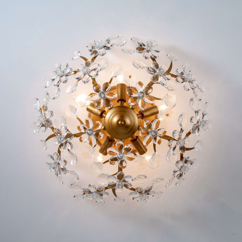 Juan 5-light Crystal Glass Flowers Blooms Flush Mount - Medium‑gloss Brushed Brass Finish image number 7