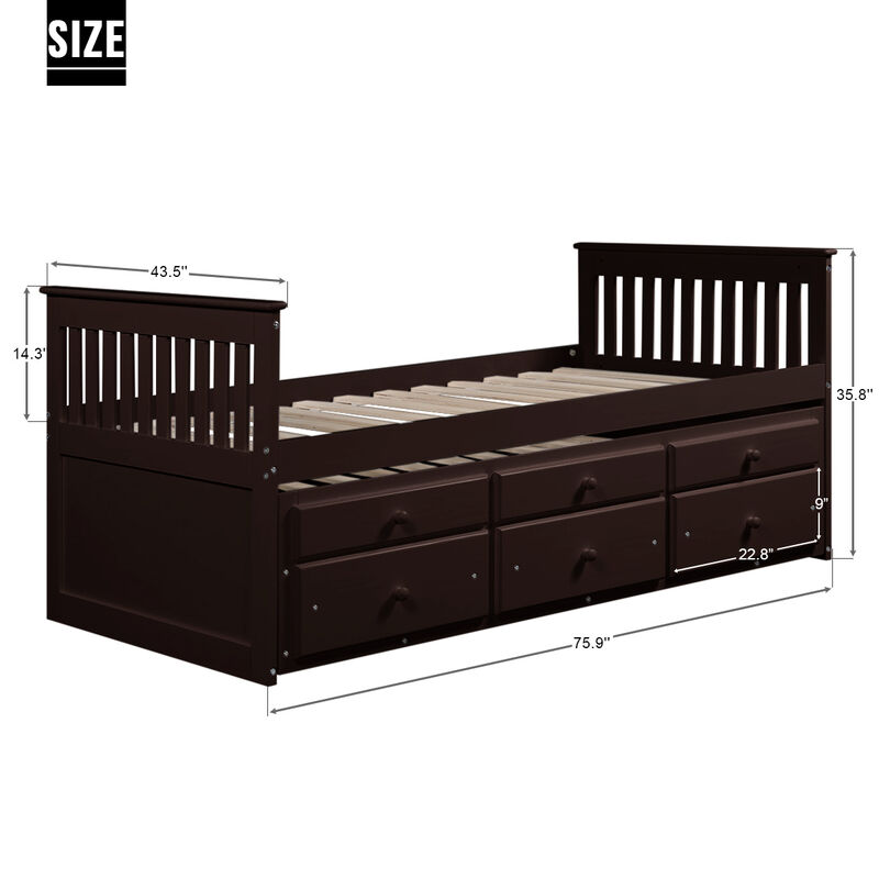 Merax Captain's Bed Twin Daybed with Trundle Bed and Storage Drawers image number 7
