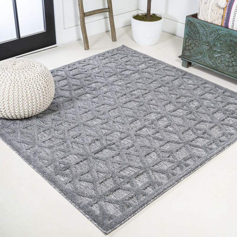 Talaia Neutral Geometric Square Indoor/Outdoor Area Rug