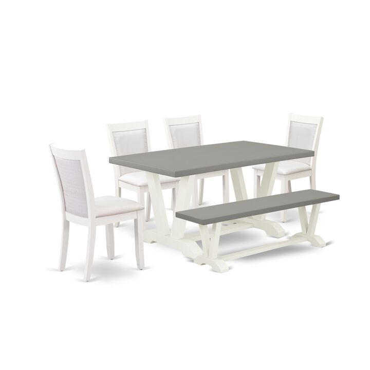 East West Furniture V096MZ001-6 6Pc Dining Set - Rectangular Table , 4 Parson Chairs and a Bench - Multi-Color Color