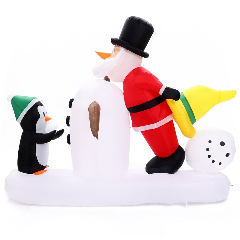 LuxenHome 6Ft Santa Snowman and Penguin Inflatable with LED Lights