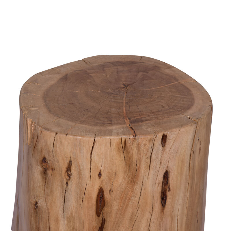 17 Inch Accent Stump Stool End Table, Live Edge Acacia Wood Log with Grain and Knot Details, Natural Brown image number 5