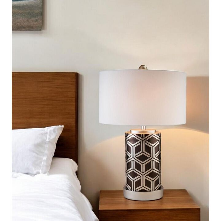 Hivvago Deep Brown and Silver Geo Weave Table Lamp