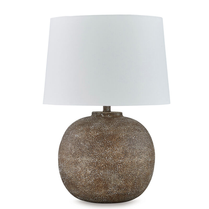 Vesy Table Lamp, Brown Abstract Impressions, 25 Inch Round Metal Base - Benzara