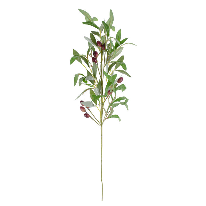 28" Artificial Olive Branch Stem with Leaves and Fruit