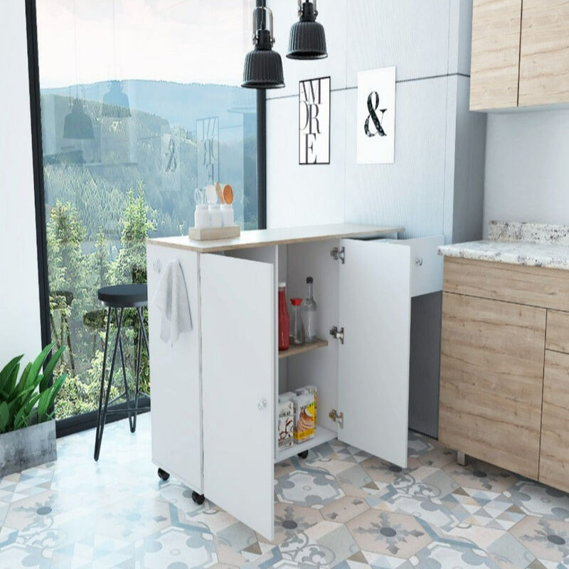Kitchen Island Cart Indiana, Kitchen, White / Light Oak