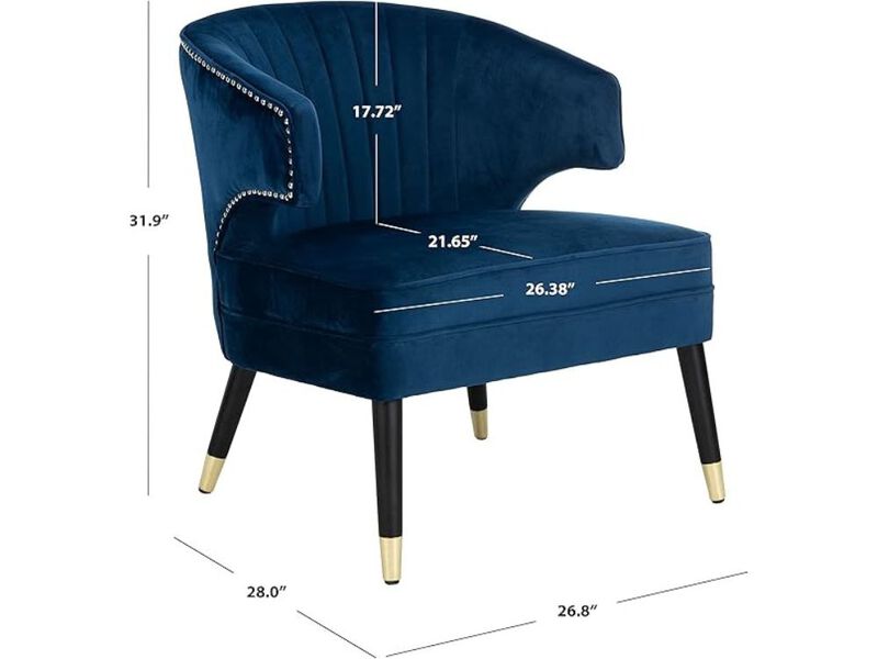 Accent Chair &ndash; Stazia Retro Glam Navy Velvet Wingback Armchair with Black Frame image number 2