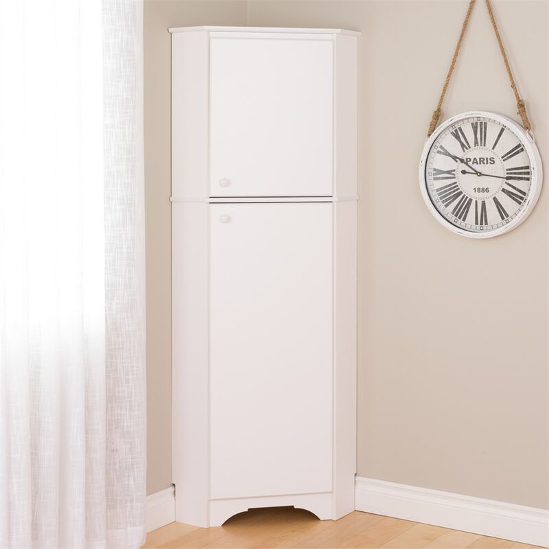 Prepac Elite Tall 2-Door Corner Storage Cabinet, White