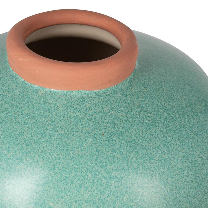 HomeRoots 8" Blue And Brown Mottled Ceramic Round Table Vase image number 5