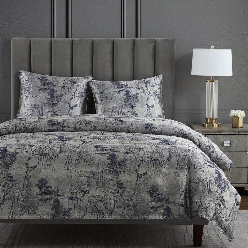 Pastoral Jacquard Silver King Duvet Cover Set image number 1