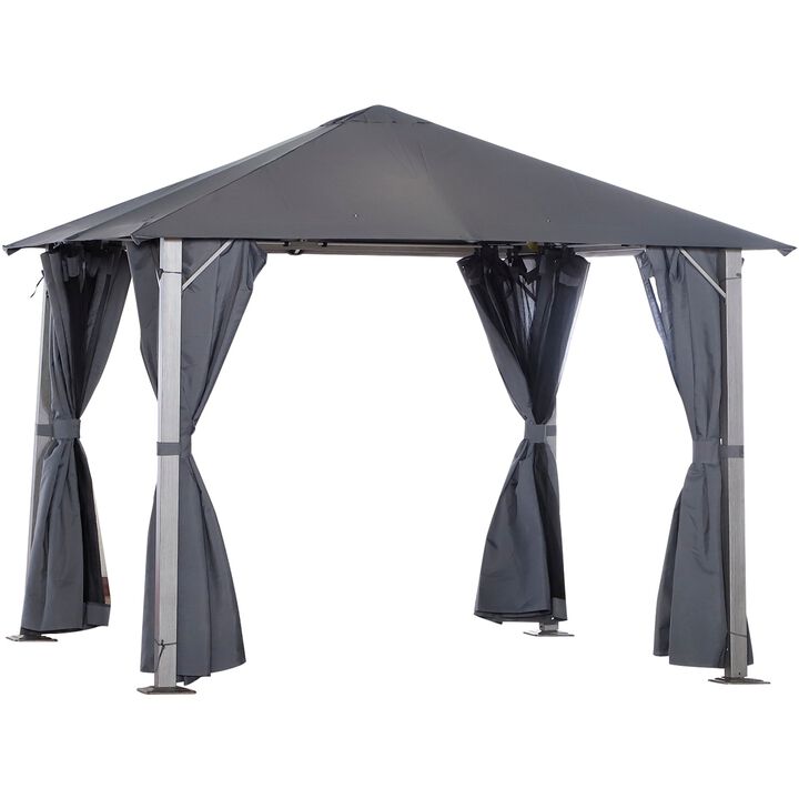 Patio Gazebo 10' x 10' Outdoor Soft Top Canopy Tent with Zippered Mesh Sidewalls, Privacy Curtains, Netting, Dark Grey