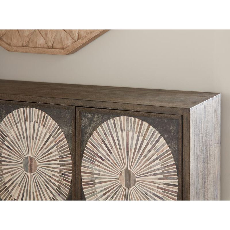 World Interiors Palm Desert Modern Bone Inlay Sideboard in Vintage Gray