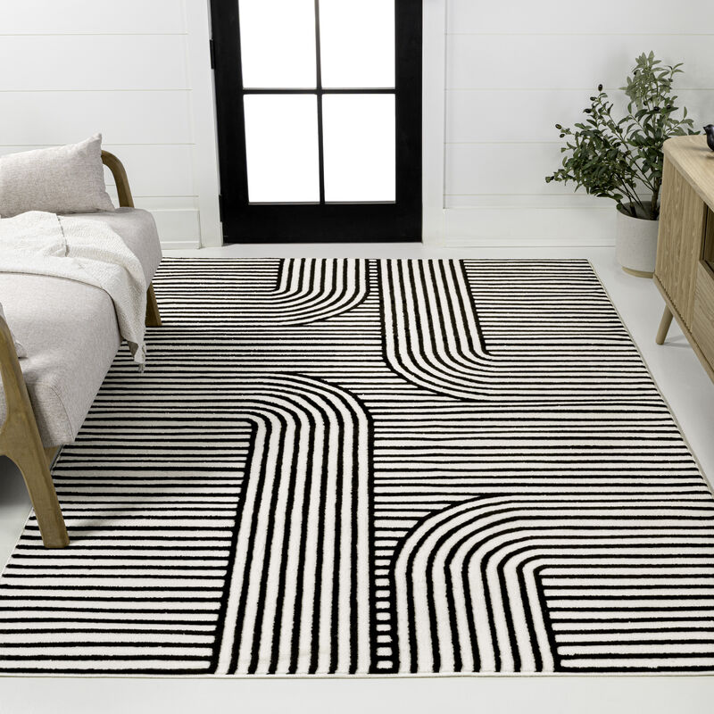 Anders MidCentury Modern Arch Stripe Two-Tone High-Low Indoor Area Rug