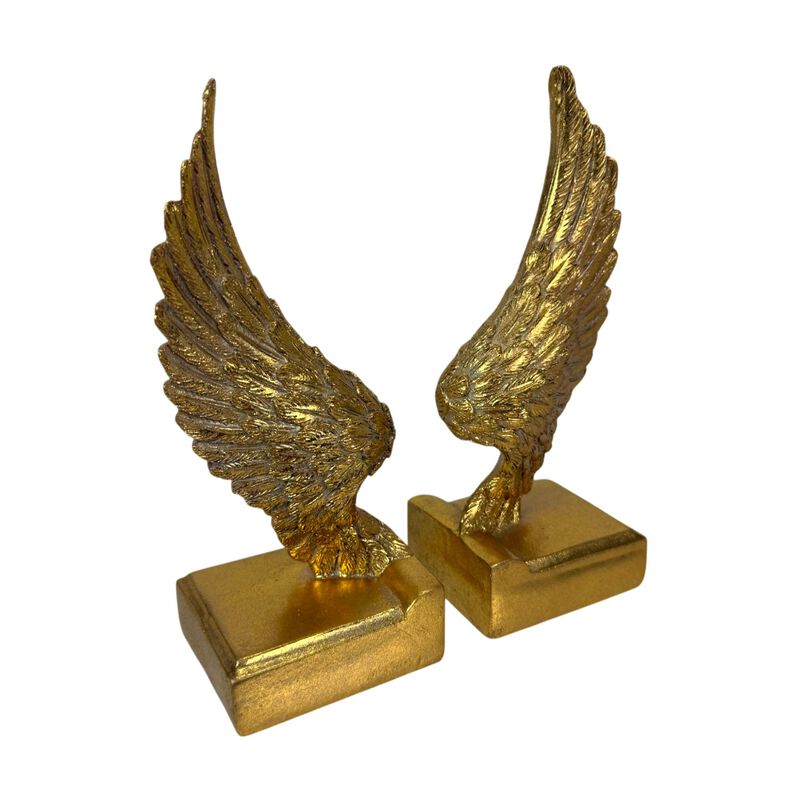 Angel Wing Bookends Set Antique Gold Resin 875 In Decorative Book Holders image number 1