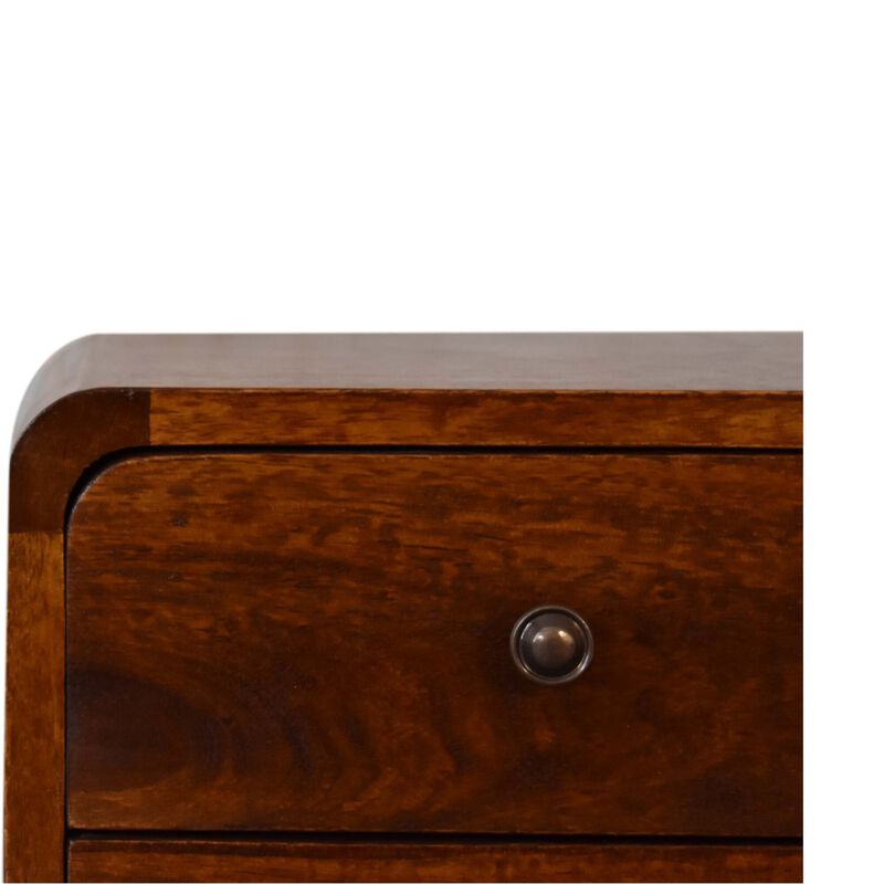 Mini Chestnut Curved Solid Wood 2 Drawer NightStand