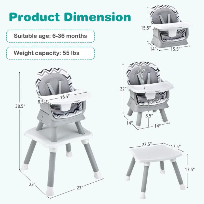 Hivvago 6-in-1 Convertible Baby High Chair with Adjustable Removable Tray