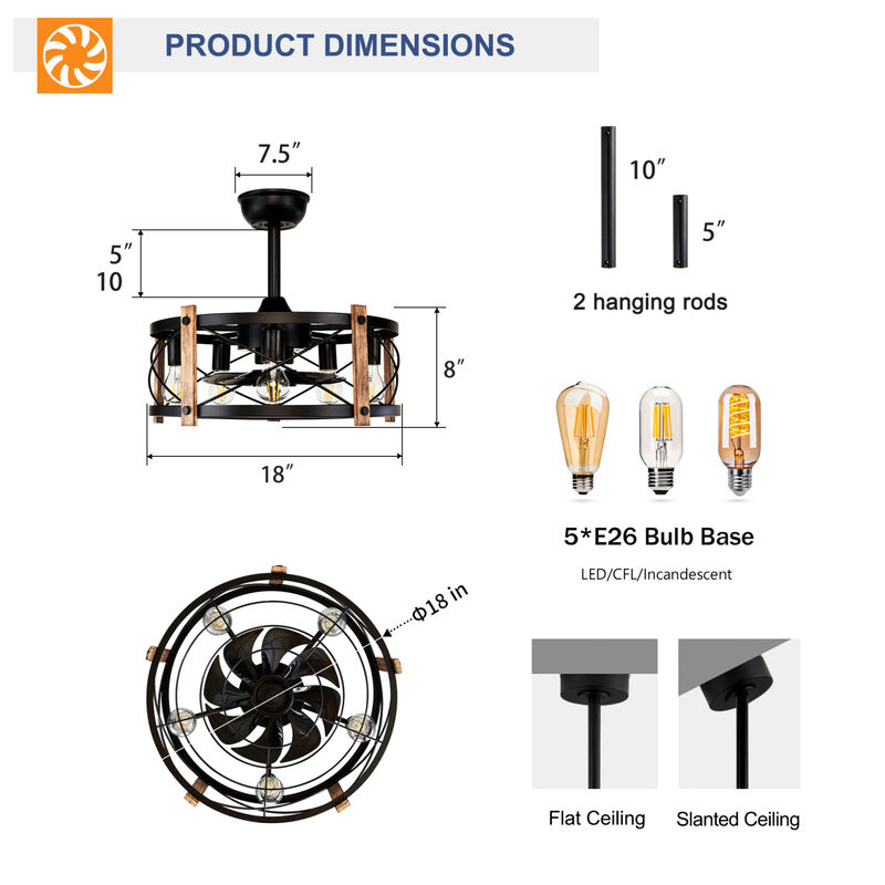 ELEMENT ACE Modern Cage Ceiling Fan with Remote Control and Quiet Reversible Motor for Year-Round Airflow Comfort image number 2