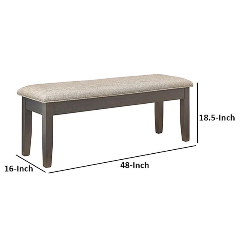 Dylan 48 Inch Bench, Brown Wood Frame, Gray Fabric Upholstered Cushion - Benzara