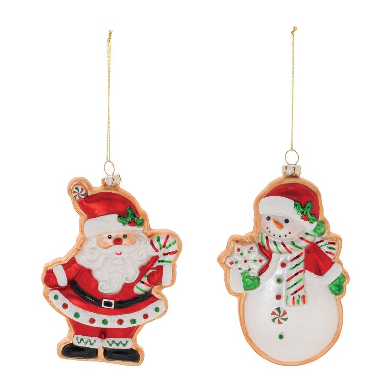 Santa and Snowman Cookie Glass Ornament Set of 12 for Festive Tree Decorating