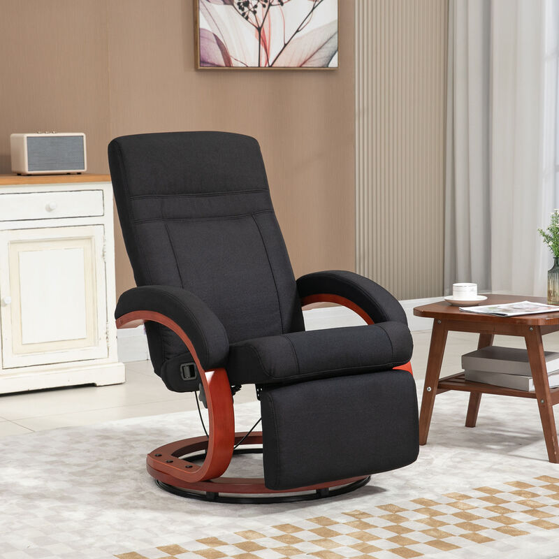 HOMCOM Manual Recliner Chair for Adults, Adjustable Swivel Recliner with Footrest, Padded Arms and Wood Base for Living Room, Black