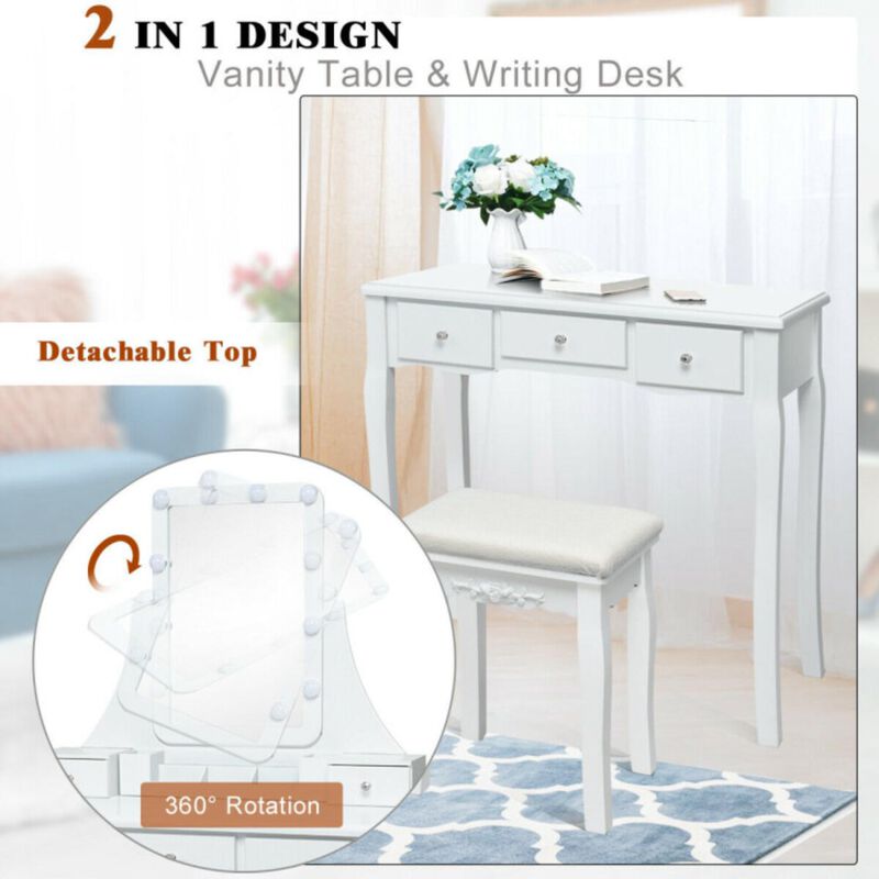 Hivvago 10 Dimmable Light Bulbs Vanity Dressing Table with 2 Dividers and Cushioned Stool