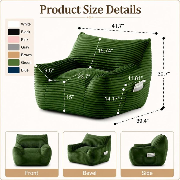 GOODSILO Oversized Comfy Shredded Foam Filled Bean Bag Chair, Lazy Relaxation Sofa for Living Room, Bedroom, Dorm and Gaming Lounging