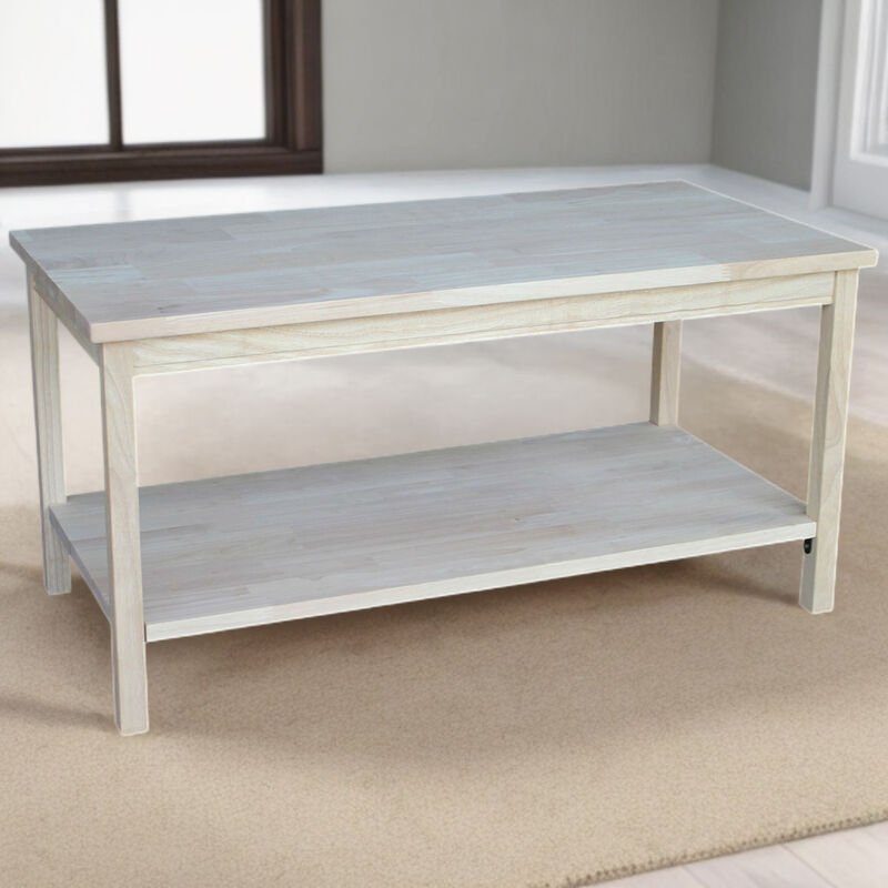 Hivvago Unfinished Solid Wood Rectangular Coffee Table with Bottom Shelf