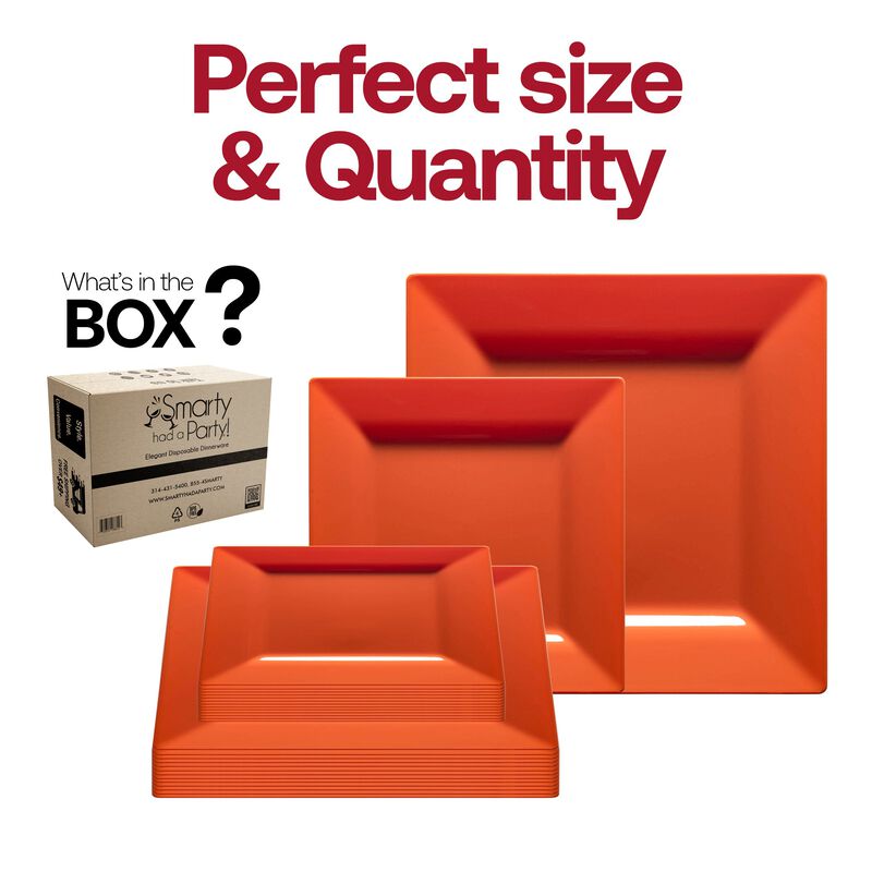 Burnt Orange Square Plastic Plates Dinnerware Value Set (40 Sets) image number 4
