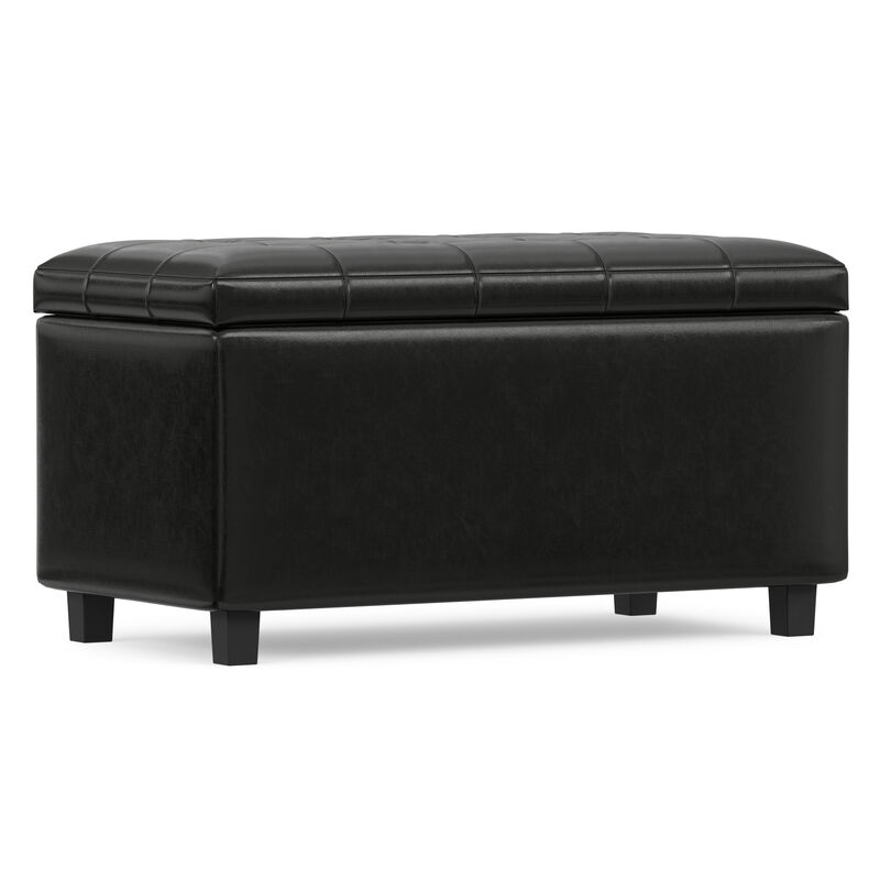 Cosmopolitan 34 inch Wide Transitional Rectangle Storage Ottoman in Midnight Black Vegan Faux Leather, Assembled image number 7