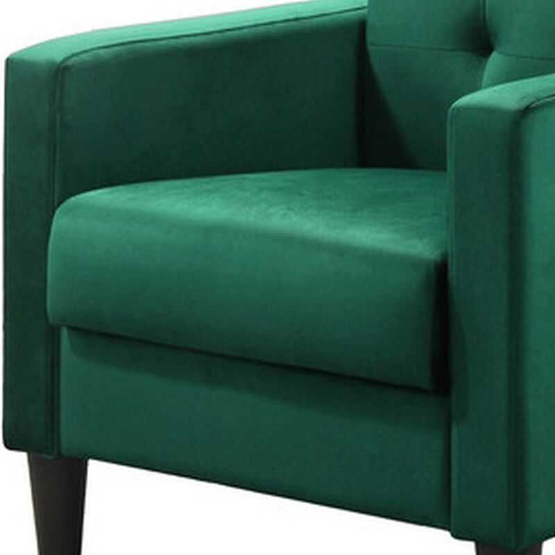 Oz 28 Inch Modern Accent Armchair with Foam Cushion, Tufted Green Velvet