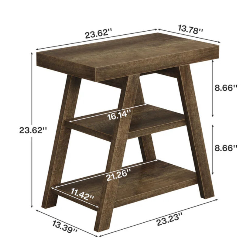 3-Tier Wood Side Table with Storage Shelf, End Table for Bedroom & Living Room - Rustic Brown image number 2