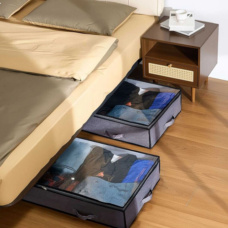 6 Pack Under Bed Storage Bins with Clear Lids for Clothes, Shoes, and Bedroom Use-Grey image number 1